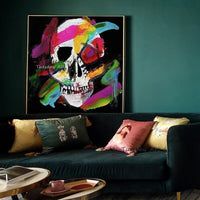 Hand Painted Canvas Oil Painting Wall Art Modern Halloween Skeleton Abstract Art