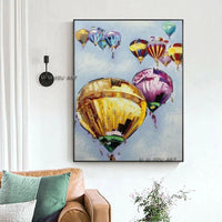 Hand Painted Abstract Wall Art Hot Air balloon Landscape Minimalist Modern On Canvas Decorative