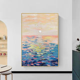 Hand Painted Oil Painting Seascape Sunrise Landscape Abstract Hand Painted Canvas Painting Modern