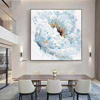 Design Unique Design High Quality Hand Painted Modern impression Blue Flower On Canvas