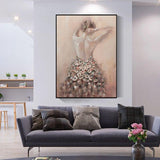 Hand Painted Beautiful Girl Rose Dress Oil Painting Canvas Decor As