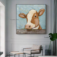 Hand Painted Professional Modern Abstract Cow Oil Painting On Canvas Funny Cow Decorative Painting