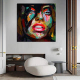 Hand Painted Human Portrait Modern Abstract Colorfuls Fashion Wall Art Lady On Canvas