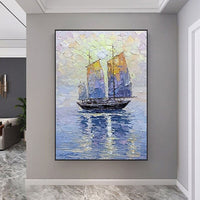 Hand Painted Landscape Oil Painting On Canvas Art Modern Seascape Sailing Boat Abstract