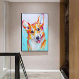 Modern Cool Dog Corgi Animal Hand Painted Canvas Oil Paintings Animal Art Mural