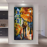 Hand Painted Oil Painting Abstract Knife Painting Couple Love Walking Canvas Modern Bedroom