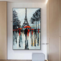 Hand Painted Abstract Wall Art Eiffel Tower Landscape Minimalist Modern On Canvas Decorative