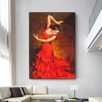 Hand Painted Canvas Art Oil Painting Flamenco Dancer Modern Portrait Beautiful Girl Artwork For Office Wall Decor