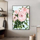 Abstract Hand Painted Palette Knife Pink Flowers Oil Painting Modern Decor Piece Floral As