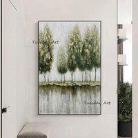 Hand Painted Art Green Landscape Big Tree Oil Painting Canvas Wall Painting