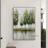 Hand Painted Art Green Landscape Big Tree Oil Painting Canvas Wall Painting