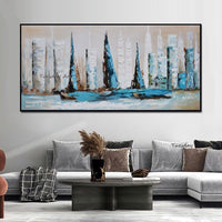 Abstract Sailing Boat Hand Painted Oil Painting Landscape Modern Canvas Painting Bedroom Artwork