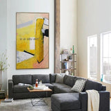 Hand Painted Abstract Canvas Minimalist Yellow Expressionism Modern Office