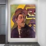 Hand Painted Oil Painting Self-portrait with a hat Figure Abstract Retro Wall Art