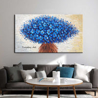 Hand Painted Oil Painting Blue Knife Flower Abstract Size