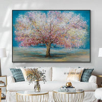 Hand Painted Abstract Pink Trees On Canvas Beautiful Plant Wall Art Painting For