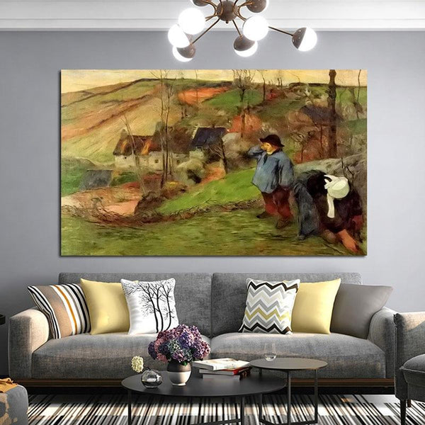 Hand Painted Oil Painting Paul Gauguin Brittany Landscape Landscape Figure Abstract Retro