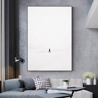 Wall Art People Walking in The Snow Hand Painted Simple Black White Fashion Canvas Oil Painting Minimalist