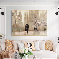 Hand Painted Oil Paintings Retro Landscape Street Couple Abstract Wall Canvas Paintings Drawing Room Decoration