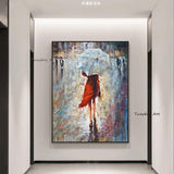 Abstract Girl Walking On The Street Hand Painted Oil Painting On Canvas