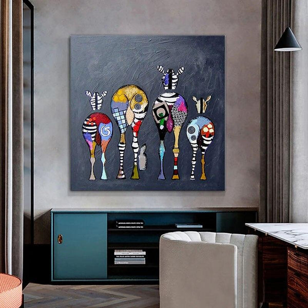 Hand Painted Abstract Zebra Canvas Art Oil Painting On The Wall Colorful Animals African Animals