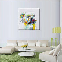 Hand Painted Painting Modern Abstract Funny Bulldog On Canvas Animals Oil Painting For Room Wall Decor