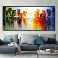 Landscape City Building Abstract Hand Painted Oil Painting Style Modern Canvas Acrylic For Home Wall