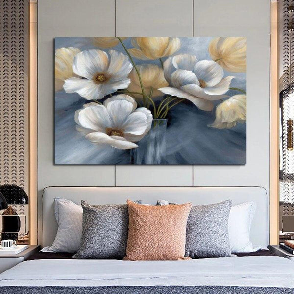 Hand Painted Oil Painting Vintage Classic White Yellow Flower Abstract Hand Painted Canvas Painting Modern