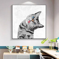 Children Room Decorative Lovely Pet Cat Cartoon Animal Oil Painting Canvas Hand Painted Wall Decor Art