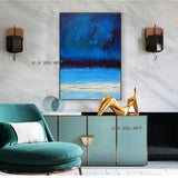 Hand Painted Abstract Wall Art Blue Style Seascape Minimalist Modern On Canvas Decorative