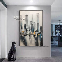 Hand Painted Oil Paintings Urban Architectur Abstract On Canvas Home Modern Wall Art