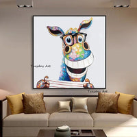 Hand Painted Oil Painting Animal Cute Donkey Abstract Home Office Painting