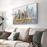 Hand Painted Oil Painting Golden City Building Abstract On Canvas Wall Art Modern