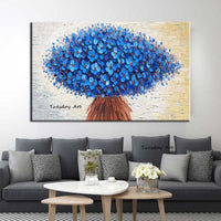 Hand Painted Oil Painting Blue Knife Flower Abstract Size