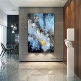 Abstract Blue Modern Unique Painting Art Palette Knife Canvas Acrylic Textured Art