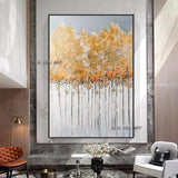 Hand Painted Thickened Abstract White Gray Gold Cute Tree Painting Canvas