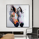 Hand Painted Modern Abstract Animal Two Zebras Oil Painting On Canvas Wall Arts for Kid's Room