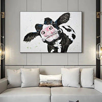 Hand Painted Oil Painting Cute Cow Abstract Animal On Canvas Wall Arts