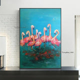 Animal Oil Painting Hand Painted on Canvas Painting Pink Flamingo Abstract