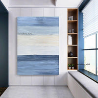 Hand Painted Blue Abstract Oil Painting On Canvas Modern Landscape