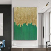 Gold Foil Dark Green Abstract Oil Painting Hand-Drawing Bedroom On Canvas