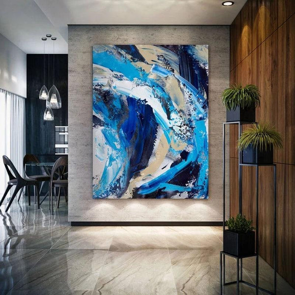 Art Blue and White Abstract Canvas Hand Painted Painting Artwork