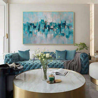 Abstract Canvas Hand Painted Oil Painting Wall Art Blue Wall Hanging Decorative Picture for Living Room Home Decoration