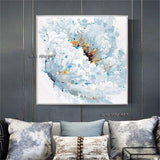 Design Unique Design High Quality Hand Painted Modern impression Blue Flower On Canvas