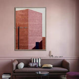 Hand Painted Abstract On Canvas Pink City Building Minimalist Modern Wall Art Decorative