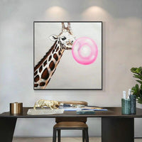 Hand Painted Pink Bubble Giraffe Oil Painting Animal Nursery Canvas Painting Child Kids Baby Room Decor