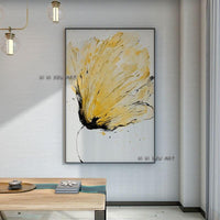 Hand Painted Modern Yellow Flowers Minimalist Abstract Wall Art On Canvas For Office Decorations