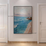 Hand Painted Abstract Contemporary Seascape Wall Art On Canvas Modern Bedroom