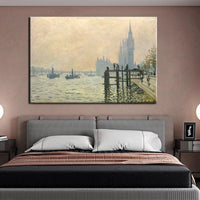 Hand Painted Famous Landscape Oil Painting Claude Monet Thames under Westminster Impression Arts