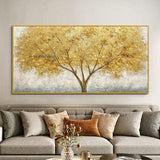 Hand Painted Abstract Golden Tree Canvas Landscape Modern